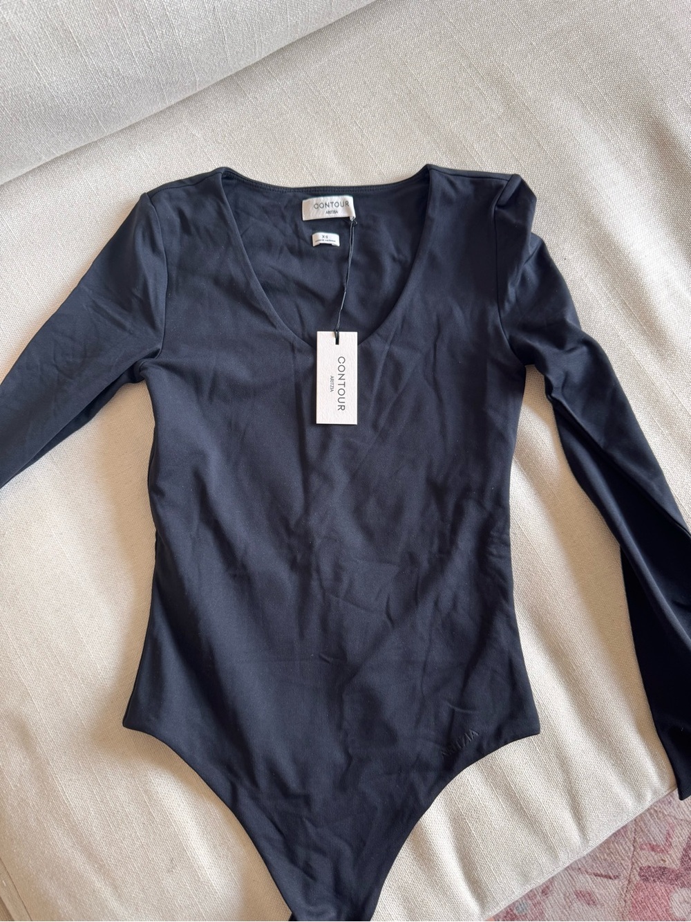 Aritzia Black V-Neck Long Sleeve Bodysuit